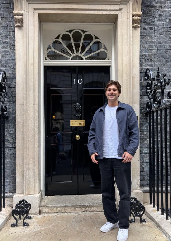 Dan outside the door of 10 Downing Street